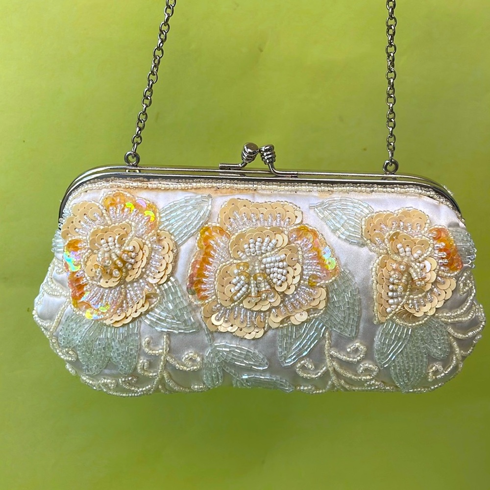 New vintage cream satin beaded mini bag